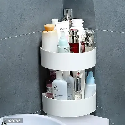 Wall Mount Storage Corner Shelf Bathroom Kitchen Rack Self Adhesive Shower Caddy Plastic Triangle Basket(Pack Of 2,White)-thumb0