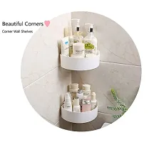 Wall Mount Storage Corner Shelf Bathroom Kitchen Rack Self Adhesive Shower Caddy Plastic Triangle Basket(Pack Of 2,White)-thumb2