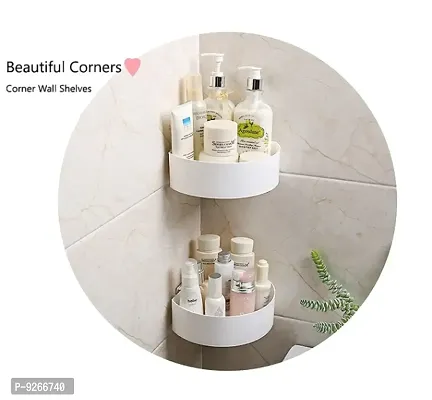 Wall Mount Storage Corner Shelf Bathroom Kitchen Rack Self Adhesive Shower Caddy Plastic Triangle Basket(Pack Of 2,White)-thumb3