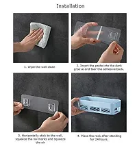 Plastic Rectangular Multipurpose Wall Shelves with Towel Hanger Shelf Self-Adhesive Sticker Hooks Wall Holder Bathroom Storage Rack Box Str-thumb1