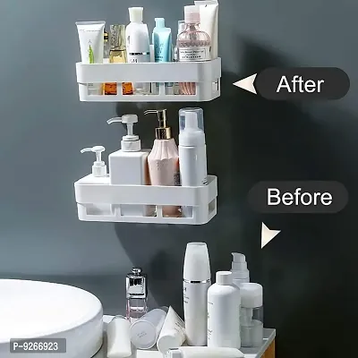 Multipurpose Wall Mount Bathroom Shelf and Rack for Home and Kitchen. Self-Adhesive Sticker Hooks Support Without Drilling Bathroom Organizer.(4 Bathroom Shelf+2 Towel Hanger)-thumb4