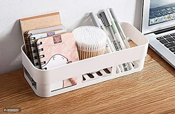 Rectangular Plastic Multipurpose Wall Mount Bathroom Shelf for Home and Kitchen with Towel Hanger Self-Adhesive Sticker Bathroom Storage Rack Box-thumb2