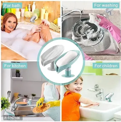 Leaf Shape Self Draining Soap Dish Holder with Suction, Pack of 1-thumb4