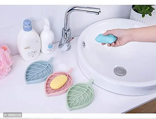 Plastic 3Pcs Beautiful Leaf Shape Double Layer Soap Dish Case Holder Bathroom Accessories (Soap Dish - Set of 3)-thumb4