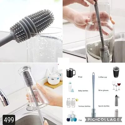 Silicone Bottle Cup Test Tube Cleaning Soft Silicone Brush with Long Handle Glass Pipe Home Cleaner Multipurpose Used for Glasses | Bottles | Baby Bottles | Wine Glasses ETC (Pack of 1)