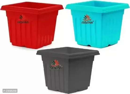 Beautiful and Premium Square Shape Pot Plant Container Set -Pack of 3, Plastic-thumb0