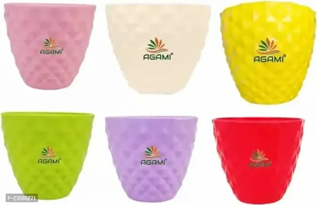 Decorative Premium Quality Kohinoor Diamond Cutting Pattern Plastic Pots-Set of 6 Plant Container Set -Pack of 6, Plastic