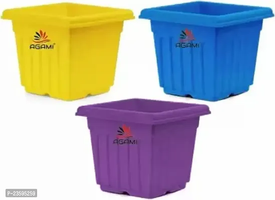 Quality Square Shape Pot Plant Container Set -Pack of 3, Plastic