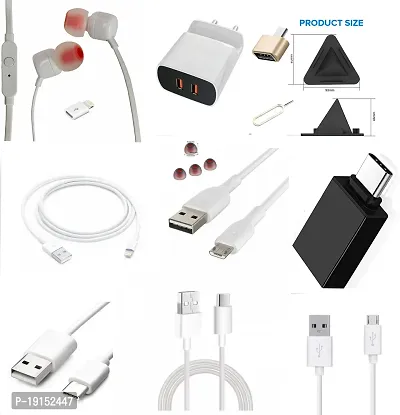 Family combo pack of inbuilt stand charger (type B, type C  I Phone data cable)(power bank cable of type B  type C (0.2-0.5m), Earphone, (3*OTG type B,C, I phone), pyramid stand, earbuds  sim pin.-thumb0