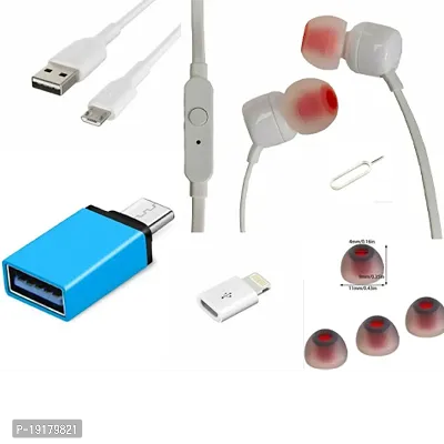 Combo pack of earphone with mic, Power bank cable type B(0.2-0.5mm), OTG type C, I phone to type B connector, earbuds and sim pin