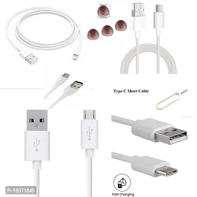 Combo pack of I phone data cable, type C LED data cable, type B LED data cable, power bank cable type B(0.2-0.5mm), power bank cable type C(0.2-0.5mm), earbuds and sim pin.