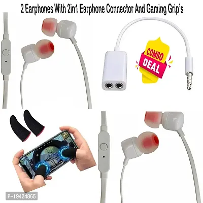 (HAMARI DUKAAN) Combo pack of 2* earphones with mic, 2in1 earphone connector and Gaming grip-thumb0