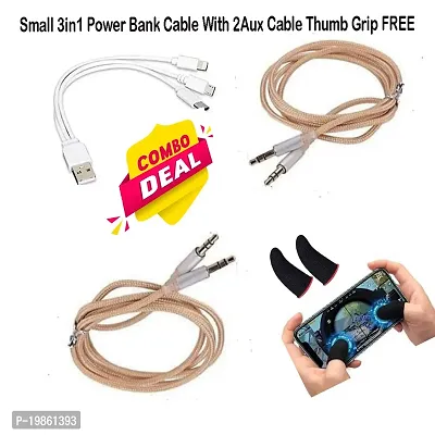 (HAMARI DUKAAN) Combo pack of small 3in1 power bank and charging cable, 2*aux cable 1m long, gaming grip