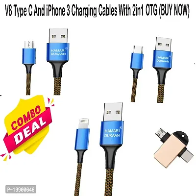 (HAMARI DUKAAN) Combo pack of type B data cable, type C data cable, I phone data cable, 2in1 OTG-thumb0