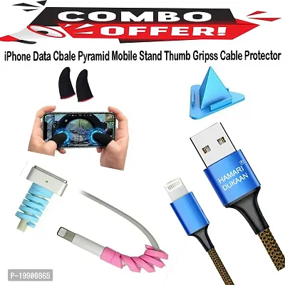 (HAMARI DUKAAN) Combo pack of I phone data cable, gaming grip, pyramid mobile stand and cable protector's-thumb0