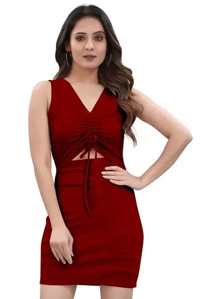 Elegant Sleeveless V Neck Body Cone Dress in and Spandex Timeless Solid Color for Women