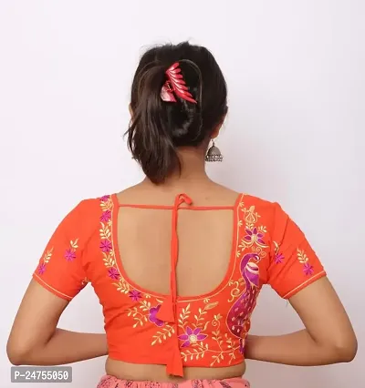 Fashion Secret Women's Cotton Blouse || Elbow Length Sleeves Embroidery Saree Blouse-thumb2