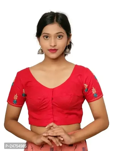 Fashion Secret Women's Cotton Blouse || Elbow Length Sleeves Embroidery Saree Blouse