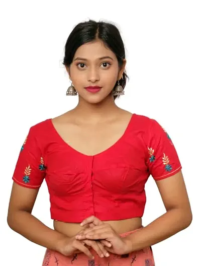 Fashion Secret Women's Cotton Blouse || Elbow Length Sleeves Embroidery Saree Blouse