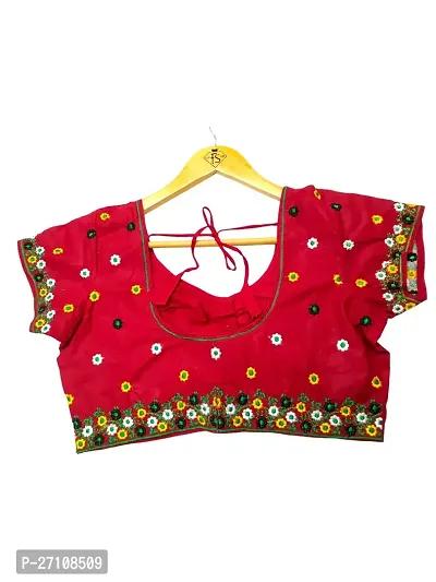 Stylish Cotton Embroidered Red Stitched Blouse For Women