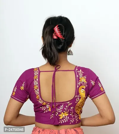 Fashion Secret Women's Cotton Blouse || Elbow Length Sleeves Embroidery Saree Blouse-thumb2