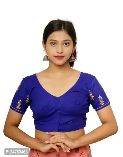 Fashion Secret Women's Cotton Blouse || Elbow Length Sleeves Embroidery Saree Blouse-thumb0