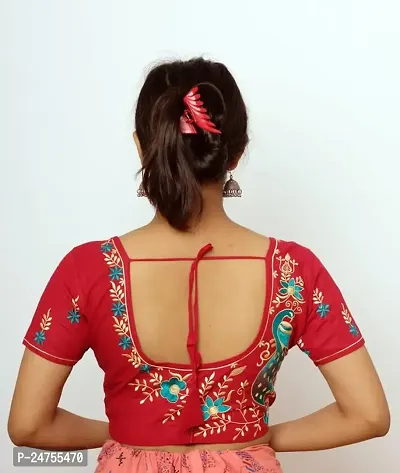 Fashion Secret Women's Cotton Blouse || Elbow Length Sleeves Embroidery Saree Blouse-thumb2