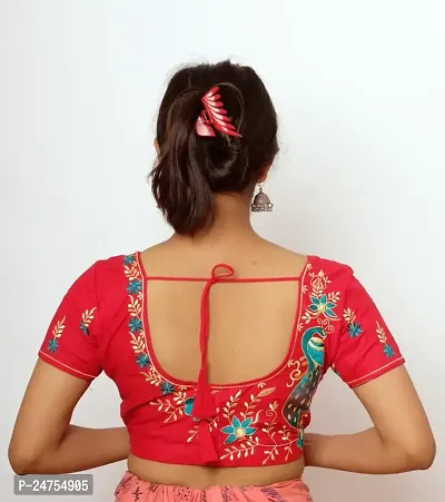 Fashion Secret Women's Cotton Blouse || Elbow Length Sleeves Embroidery Saree Blouse-thumb2