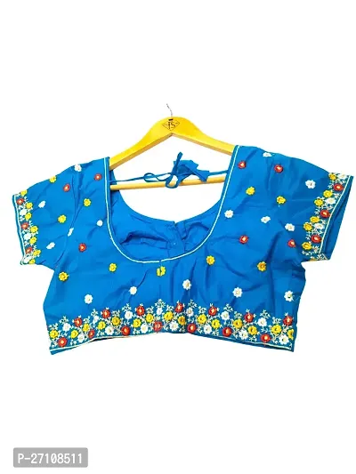 Stylish Cotton Embroidered Blue Stitched Blouse For Women