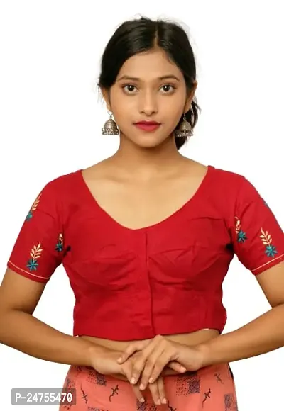 Fashion Secret Women's Cotton Blouse || Elbow Length Sleeves Embroidery Saree Blouse