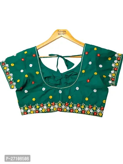 Stylish Cotton Embroidered Green Stitched Blouse For Women