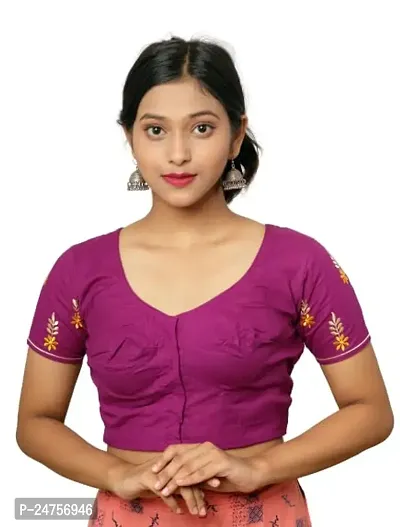Fashion Secret Women's Cotton Blouse || Elbow Length Sleeves Embroidery Saree Blouse