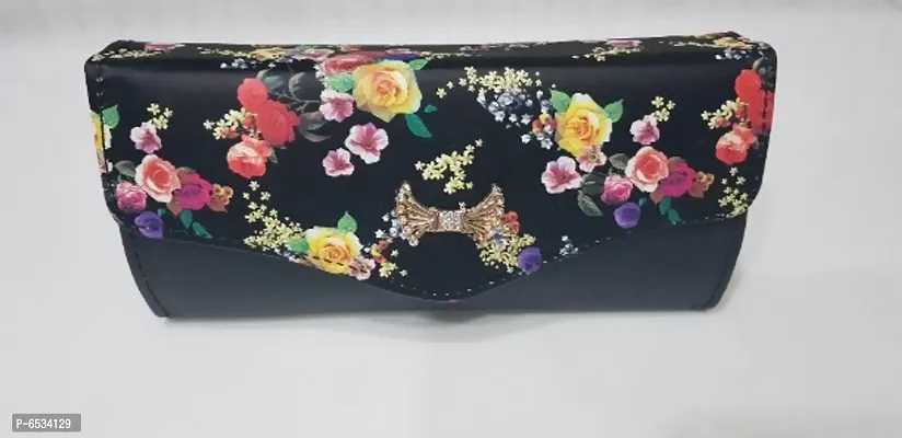 Floral Printed Black Clutch/Purse/Wallet For Women/Ladies-thumb0