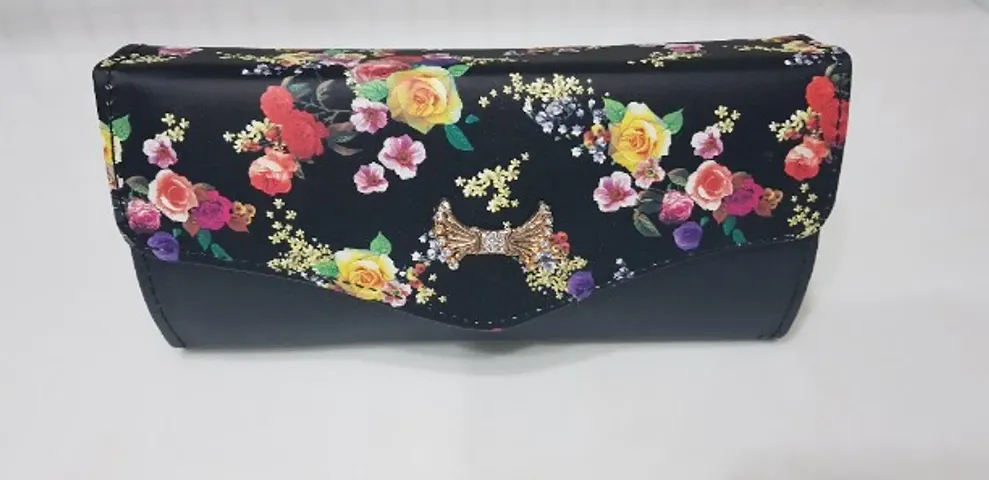 Floral Printed Black Clutch/Purse/Wallet For Women/Ladies