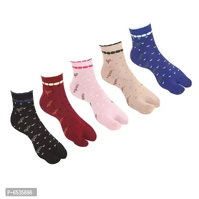 Women Ankle Length Cotton Thumb Multicolored Socks -Pack of 5-thumb0