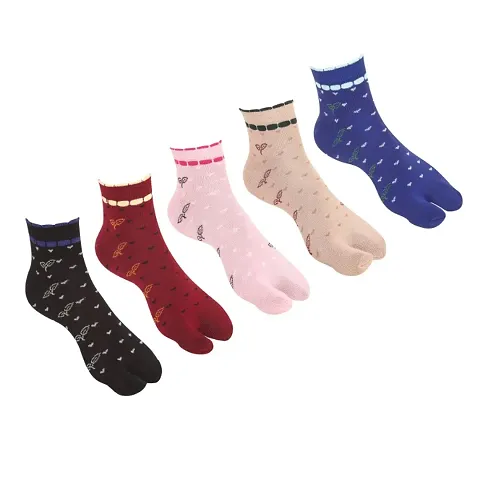 Combo Of 5 Pair Women Ankle Length Cotton Thumb Socks