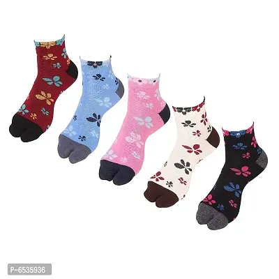 Women Ankle Length Cotton Thumb Multicolored Socks -Pack of 5
