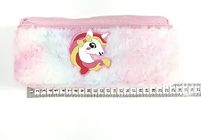 Unicorn Soft Plush Fur Fabric Pencil Storage Case Pouch- Kids (assorted colours pink purple)-thumb2