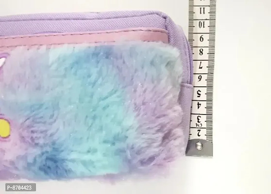 Unicorn Soft Plush Fur Fabric Pencil Storage Case Pouch- Kids (assorted colours pink purple)-thumb5