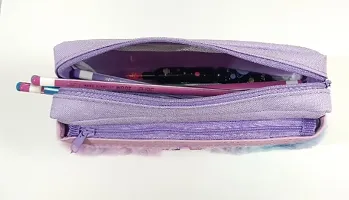 Unicorn Soft Plush Fur Fabric Pencil Storage Case Pouch- Kids (assorted colours pink purple)-thumb3