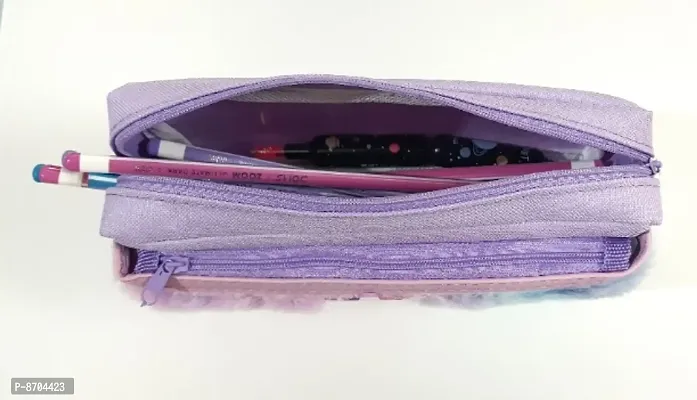 Unicorn Soft Plush Fur Fabric Pencil Storage Case Pouch- Kids (assorted colours pink purple)-thumb4