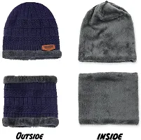 Unisex Winter Wear Wool Beanie Cap Plus Muffler Scarf Combo Set-thumb3