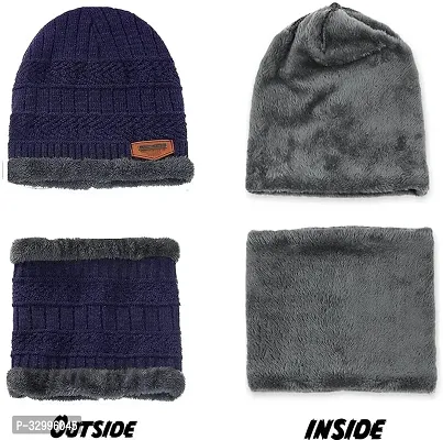 Unisex Winter Wear Wool Beanie Cap Plus Muffler Scarf Combo Set-thumb4