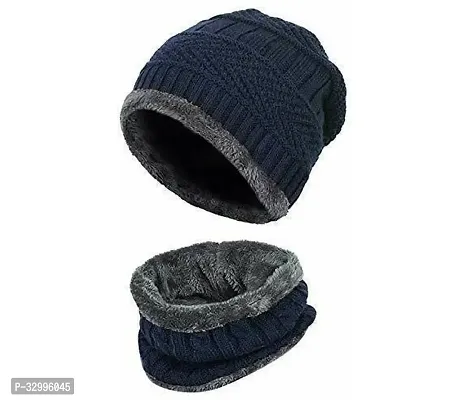 Unisex Winter Wear Wool Beanie Cap Plus Muffler Scarf Combo Set-thumb0