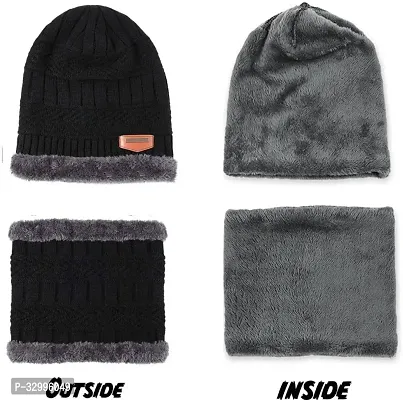 Unisex Winter Wear Wool Beanie Cap Plus Muffler Scarf Combo Set-thumb3