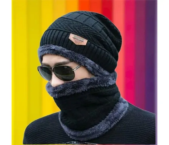 Classy Woolen Beanie Cap with Neck Warmer for Unisex