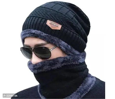 Unisex Winter Wear Wool Beanie Cap Plus Muffler Scarf Combo Set (Any Color)