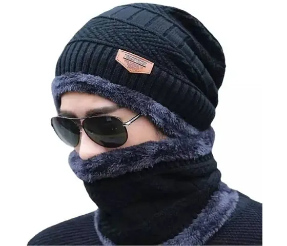 Classy Woolen Beanie Cap with Neck Warmer for Unisex