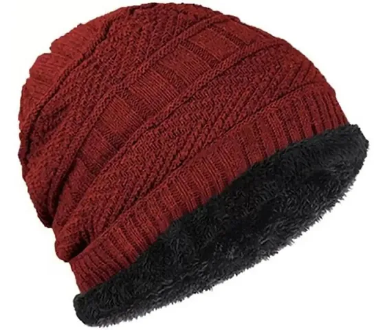 POSHING Wool Furr Inside Beanie Cap for Men Dark