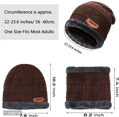 Unisex Winter Wear Wool Beanie Cap Plus Muffler Scarf Combo Set (Any Color)-thumb3